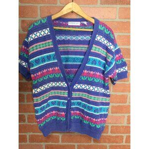 Vintage Northern Isles cardigan sweater short sleeve deep v button up
